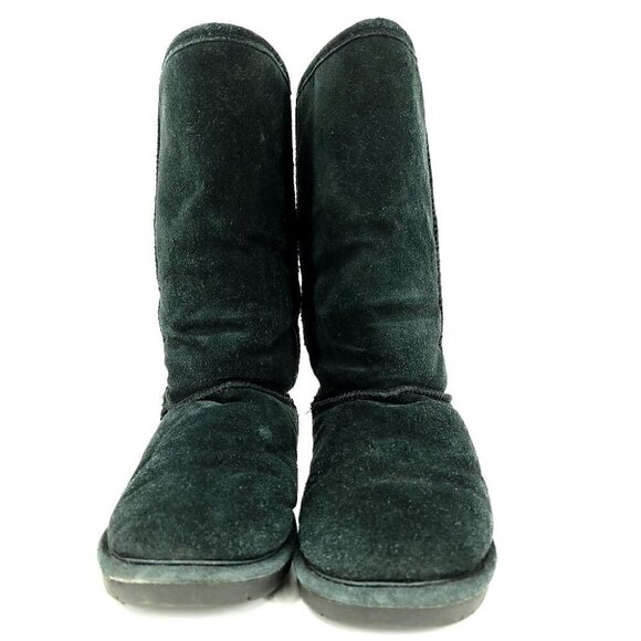 Bearpaw Women's 6 Suede Black Slip-On Modern Winter Boots Sheepskin Lined - Picture 2 of 11